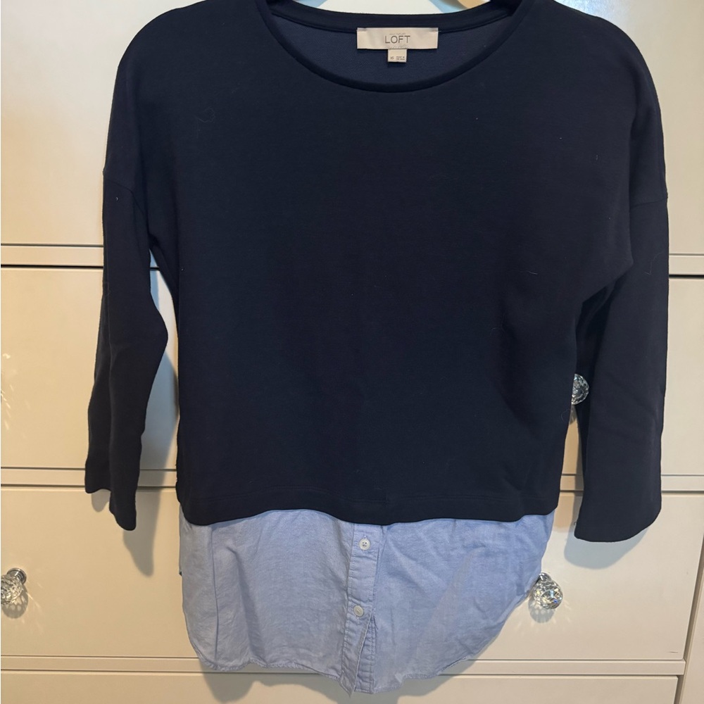 LOFT Navy and Light Blue Layered Sweater
